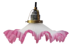 Art Nouveau French Pink Frosted Glass Pendant Light, 1920s