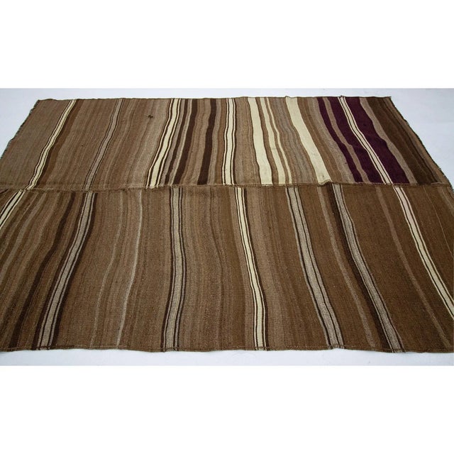 Contemporary 1960s Vintage Natural Brown Striped Wool Turkish Kilim Rug- 6′6″ × 9′2″ For Sale - Image 3 of 7