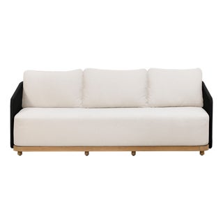 Alpine Teak Wood Outdoor Sofa With Black Rope Design For Sale