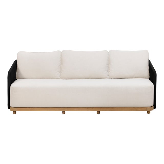 Alpine Teak Wood Outdoor Sofa With Black Rope Design For Sale