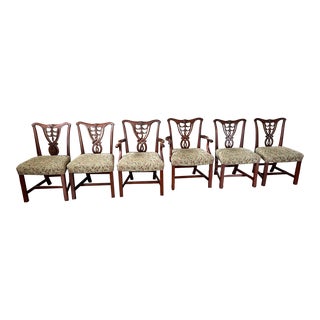 Mid 20th Century Vintage Mount Airy Mahogany Chippendale Dining Chairs - Set of 6 For Sale