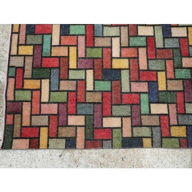 Charcoal Galerie Shabab Collection Colorful and Modern Mid-20th Century Handmade Turkish Anatolian Accent Rug For Sale - Image 8 of 10