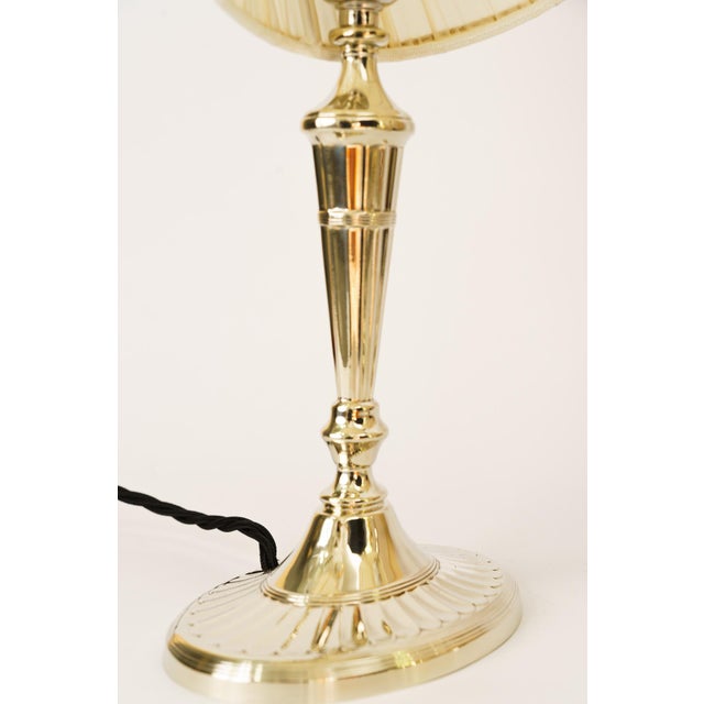 Table Lamps Alpaca with Oval Base and Fabric Shades, Vienna, 1920s, Set of 2 For Sale - Image 6 of 15