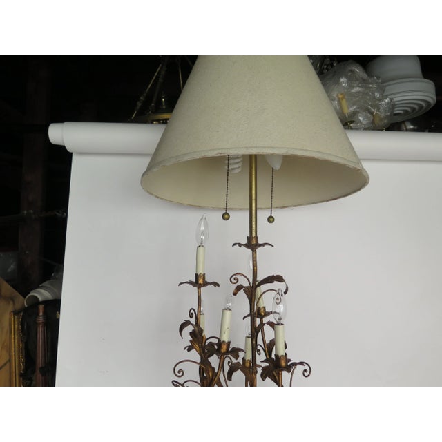 Italian 2 Light Italian Monumental Gold Leaf Table Lamp For Sale - Image 3 of 6