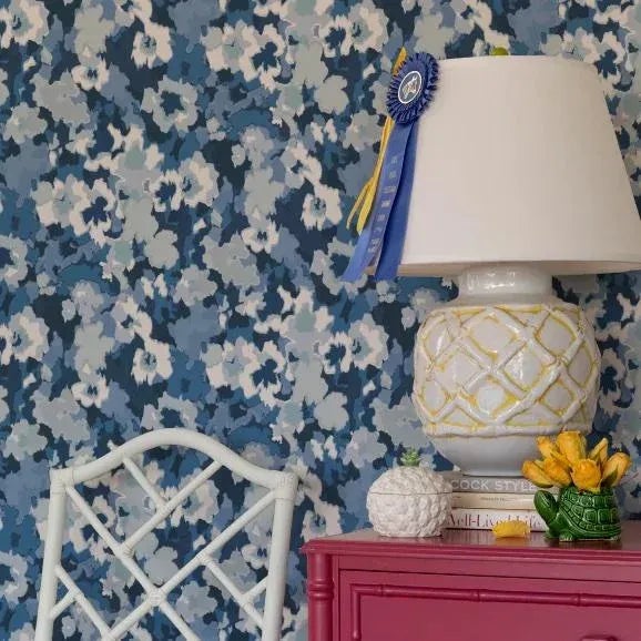 A sample of our Sissinghurst Ocean Wallpaper Care Instructions: Wipe with damp cloth.