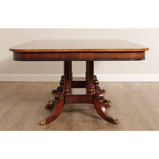Henredon Regency Style Banded Mahogany Pedestal Dining Banquet Table
