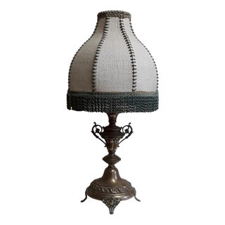 Table Lamp with Ornate Brass Base and Segmented Fabric Shade For Sale