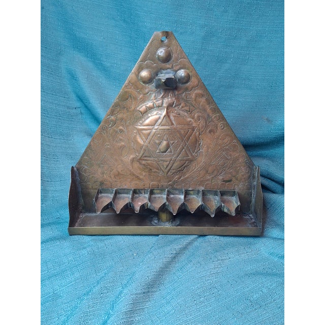 Late 19th Century Rare 19thC Moroccan Brass Hanukkah Menorah Hand-Repoussé Maghrebi Judaica Oil For Sale - Image 5 of 17