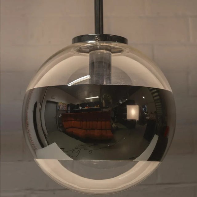 Glass Magic Eye Pendant Lamp in Chrome from Peill & Putzler, 1970s For Sale - Image 7 of 8