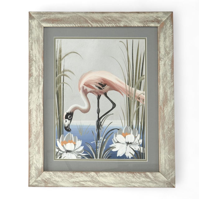 Paint Pair of Vintage Flamingo Paintings For Sale - Image 7 of 11