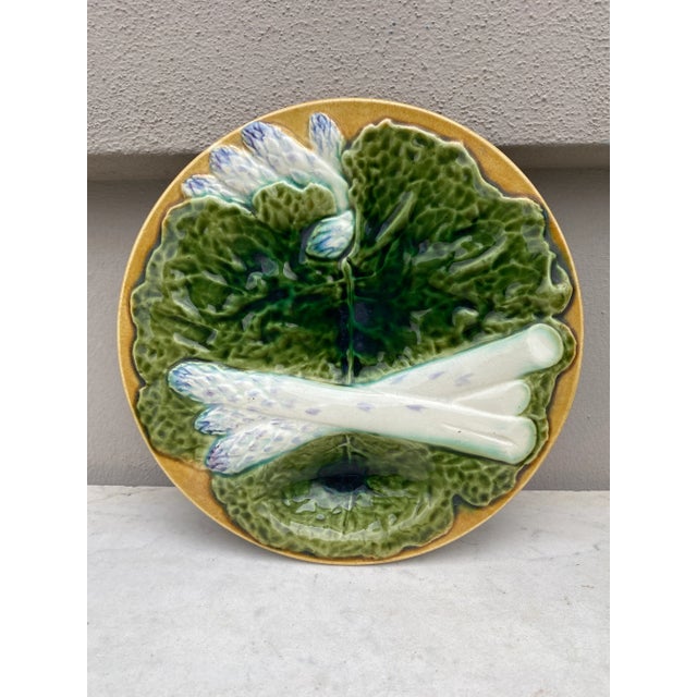 19th Century Majolica Asparagus Plate With Cabbage Leaves Creil & Montereau For Sale - Image 10 of 10