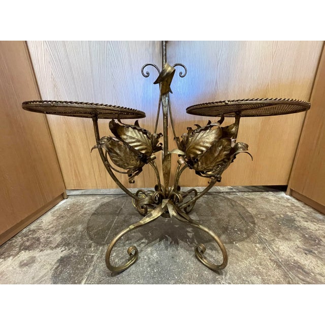 1960s Italian Decorative Floral Floor Lamp With Side Tables For Sale - Image 4 of 13