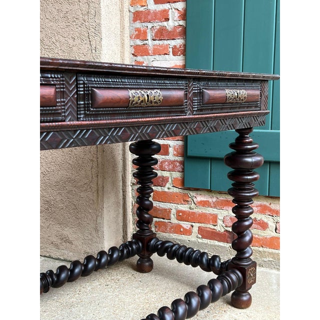 Antique Portuguese Rosewood Library Writing Table Barley Twist Console C1790 For Sale In Dallas - Image 6 of 18