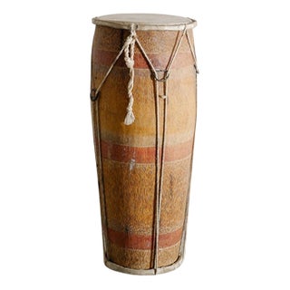 Decorative Tribal Drum in Wood and Hide, 1890s For Sale