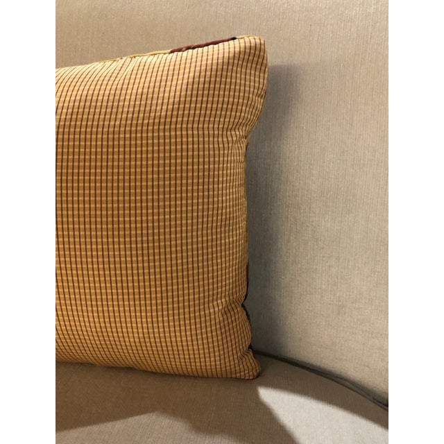 Vintage Brown & Yellow Art Nouveau Velvet Decorative Long Bolster Pillow For Sale - Image 4 of 5