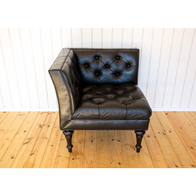Black Leather Chesterfield Armchair Corner Salon Moschino Haslam Country House Designer, 1990s For Sale - Image 16 of 18