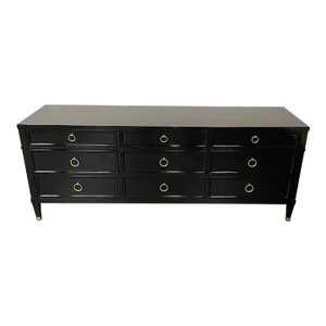 Hollywood Regency Black Lacquered Dresser / Sideboard, Bronze, Baker Furniture