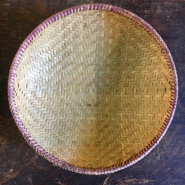 Rustic Vintage Geometric Purple + Natural Woven Basket For Sale - Image 3 of 6