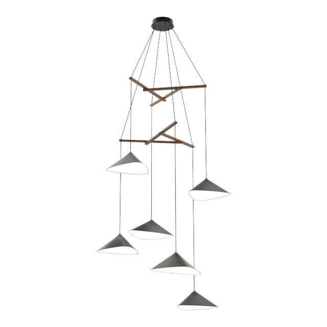 Daniel Becker 'Emily Vertikal 6' Chandelier in Anthracite & Oak for Moss Objects For Sale