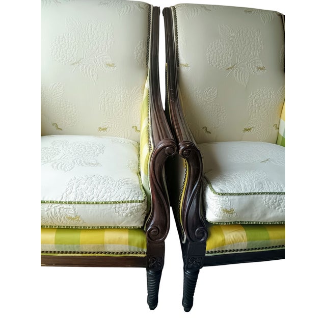 Traditional Sam Moore Green & Beige Chairs & Ottoman For Sale - Image 3 of 7