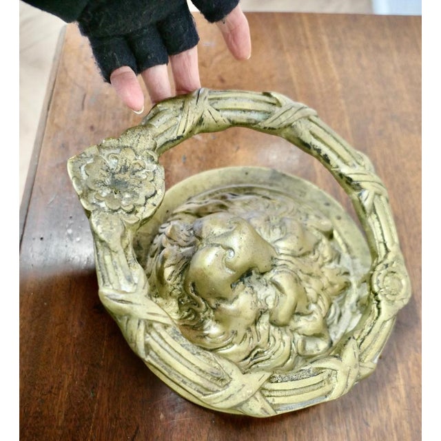 Heavy Gothic Lions Mask Brass Door Knocker, 1950s For Sale - Image 4 of 8