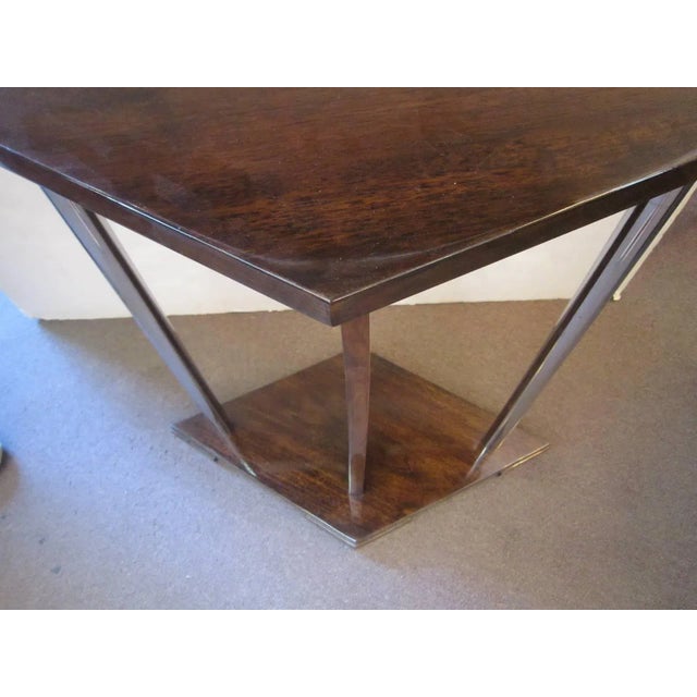 French Art Deco Diamond Shaped Walnut Side Table With Nickel Supports For Sale - Image 9 of 13