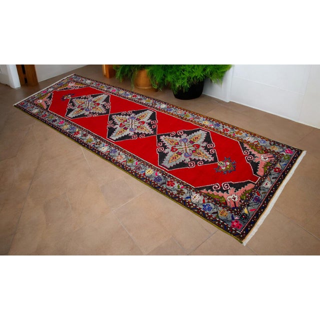 Vintage Hand Knotted Turkish Runner Rug - 3′8″ × 11′3″ For Sale - Image 4 of 11