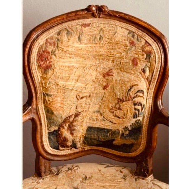 Pair of Early 19th Century French Louis XV Style Children's Armchairs, Aubusson Tapestry Fauteuils, Carved Walnut Cabriole Legs For Sale - Image 14 of 18