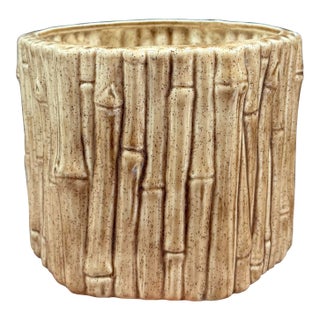 1970s Vintage Palm Beach Regency Style Faux Bamboo Ceramic Planter / Cachepot For Sale
