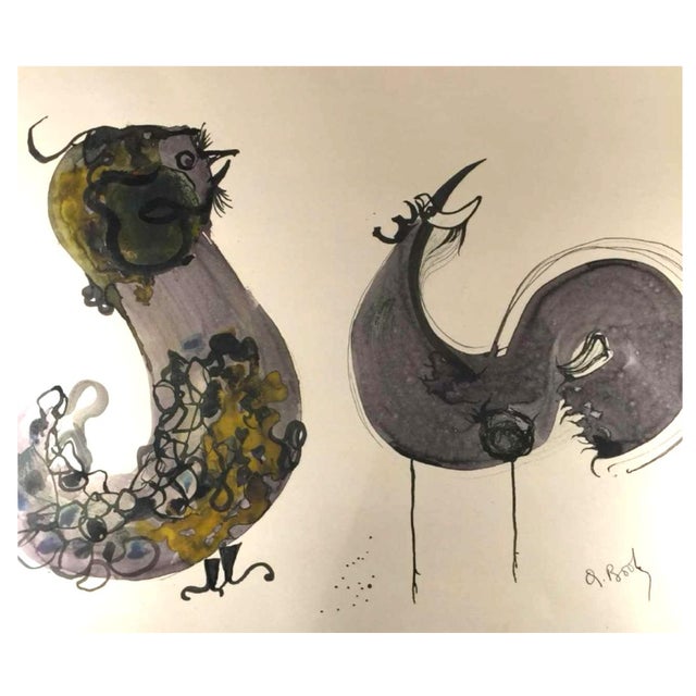 Anne Body, The Great Combat, Mixed Media on Paper, 1965 For Sale