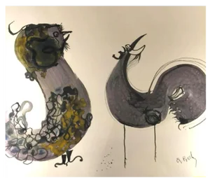 Anne Body, The Great Combat, Mixed Media on Paper, 1965