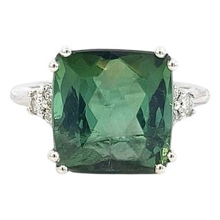 Natural Tourmaline Diamond Ring 7 14k WG 8.27 TCW Certified For Sale