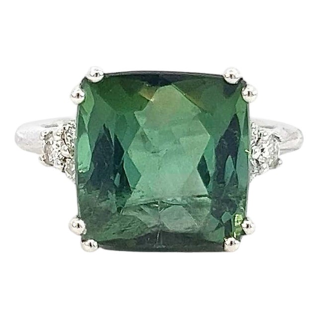 Natural Tourmaline Diamond Ring 7 14k WG 8.27 TCW Certified For Sale
