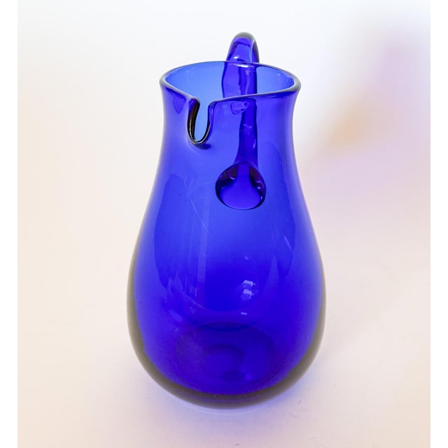Glass Vibrant Cobalt Blue Artisan Hand Blown Glass Drink Pitcher For Sale - Image 7 of 9