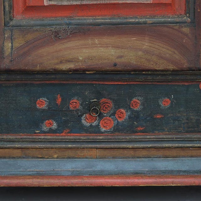 Rustic Farmhouse Painted Folk Art Bridal Cabinet dated 1818 For Sale - Image 12 of 15