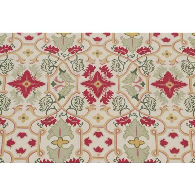 1980s Rug & Kilim Aubusson Style Flatweave With Green and Red Floral Patterns For Sale In New York - Image 6 of 8