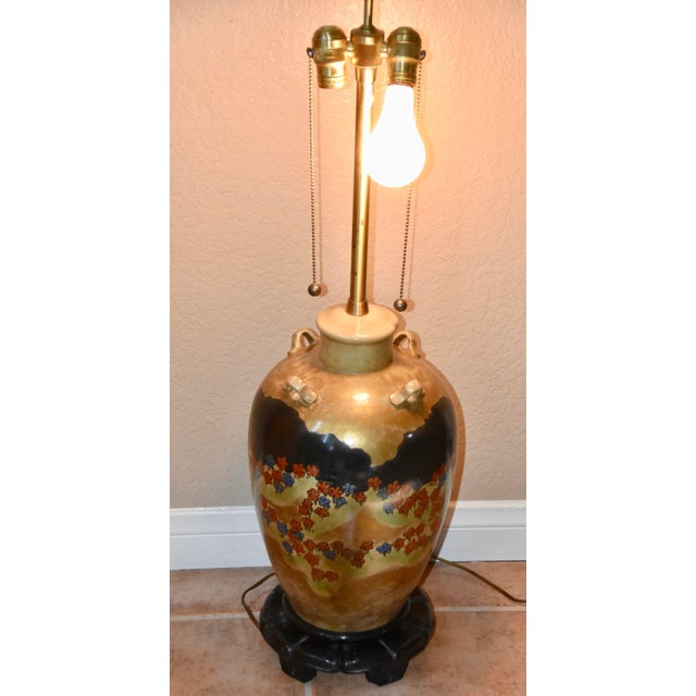 Japanese Marbro Lamp Company Hand Painted Japanese Style Motif Lug Vase Table Lamp For Sale - Image 3 of 11