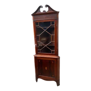 Antique George III Style Inlaid Mahogany Two-Part Corner Cabinet. Early 19th Century