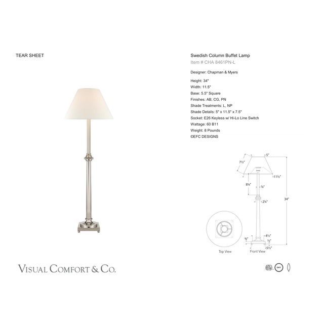 Chapman & Myers by Visual Comfort Signature Swedish Column Buffet Lamp in Polished Nickel with Linen Shade Designer:...