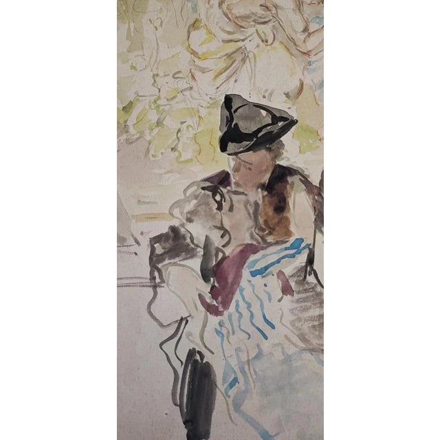 Guglielmo Innocenti, Etude pour scène de théâtre au piano, Crayon & Watercolor on Paper For Sale - Image 6 of 10