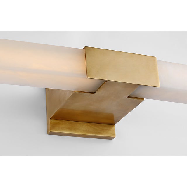 Modern Kelly Wearstler for Visual Comfort Signature Covet 24" Over The Mirror Bath Light in Antique-Burnished Brass with Alabaster For Sale - Image 3 of 8