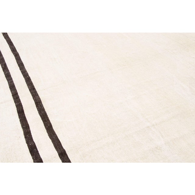 Vintage Turkish Kilim Hemp Rug With Black Stripes by Rug & Kilim, 1950-1959 For Sale In New York - Image 6 of 9