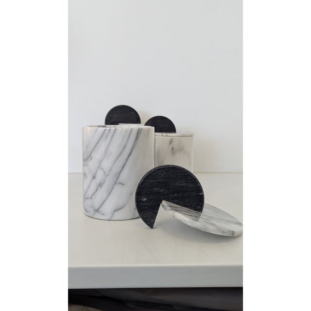 Postmodern Memphis Style Decorative Marble Canister - Set of 4 For Sale - Image 4 of 12