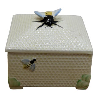 Vintage Ca1930 Crown Devon Square Honey Comb Honey Pot For Sale