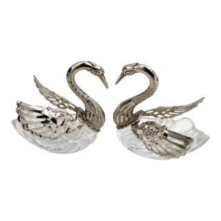 Vintage German Silver Plated & Crystal Salt Cellar - A Pair For Sale