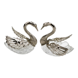 Vintage German Silver Plated & Crystal Salt Cellar - A Pair