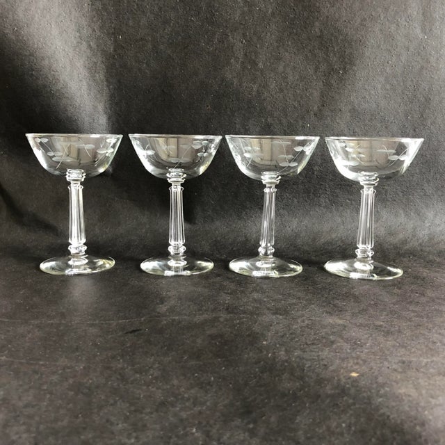1970s Midcentury Etched Floral Pattern Set of 4 Stemware For Sale - Image 5 of 6
