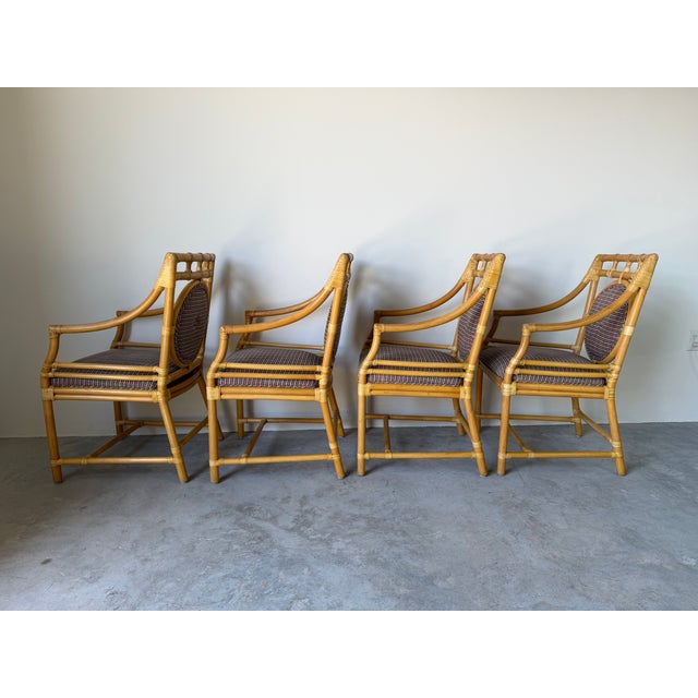Wood Vintage McGuire Style Bamboo & Leather Wrap Dining Arm Chairs – Set of 4 For Sale - Image 7 of 18
