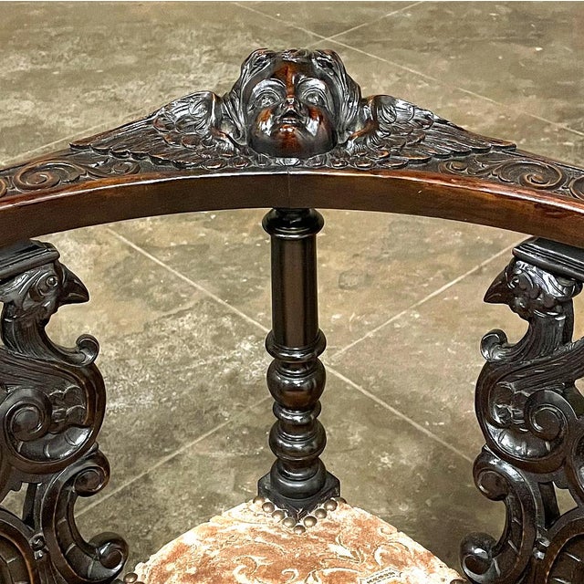 Antique 19th Century Italian Renaissance Revival Corner Armchair For Sale - Image 11 of 16