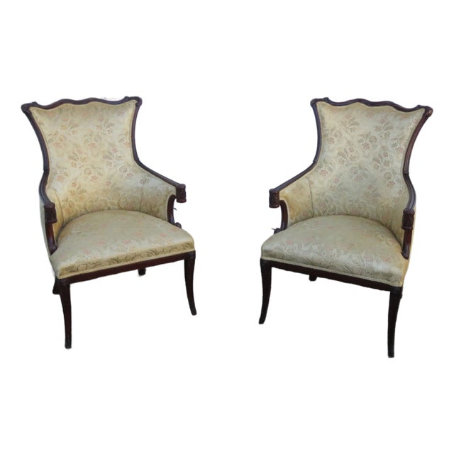 1940s Carved Mahogany Fireplace Living Bed Room Side Chairs a Pair 6277 For Sale